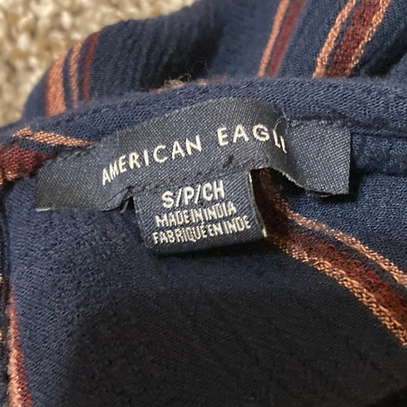 American Eagle Boho Relaxed Peasant Blouse Ruffled Navy/Rust Brown Size S - Picture 14 of 16